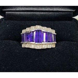 Sz 6/6.5 Macy's Sterling Silver Amethyst Ring Diamond Accents